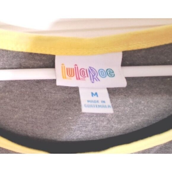 LuLaRoe L "Ana" Heathered Dark Gray w/Yellow Trim Short Sleeve Maxi Dress - Picture 2 of 5